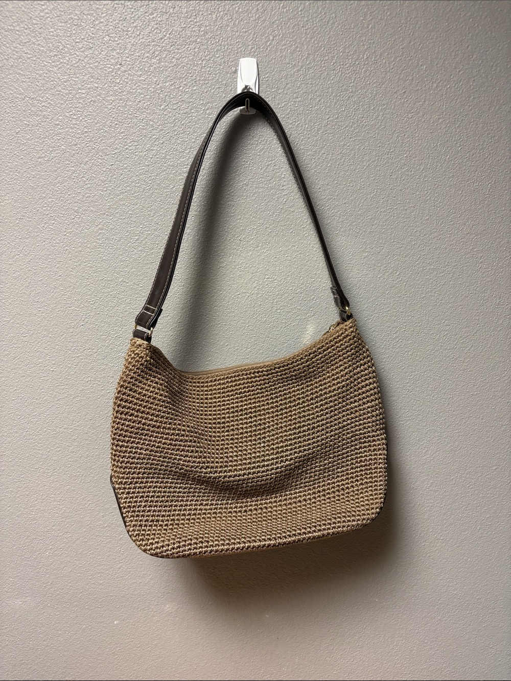 The Sak Crochet Shoulder Purse in Dark Tan and Dark Brown